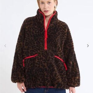 Rumored Brown Teddy Jacket with Red Details